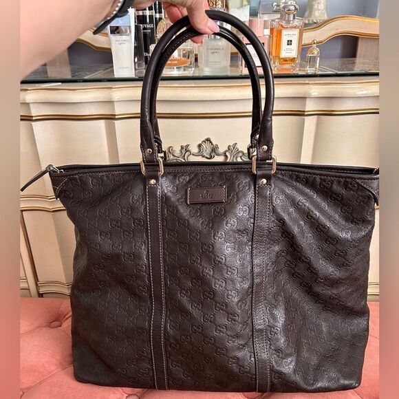 GUCCI Guccissima GG Auth Commuter Tote Brown Leather Unisex EUC - Picture 2 of 14